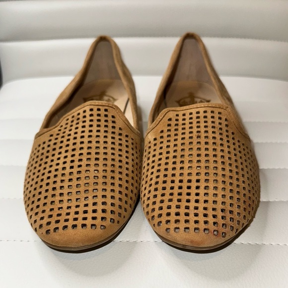 💝Crown Vintage Womens Tan Suede Perforated Smoking Flats Size 7 - Picture 2 of 10